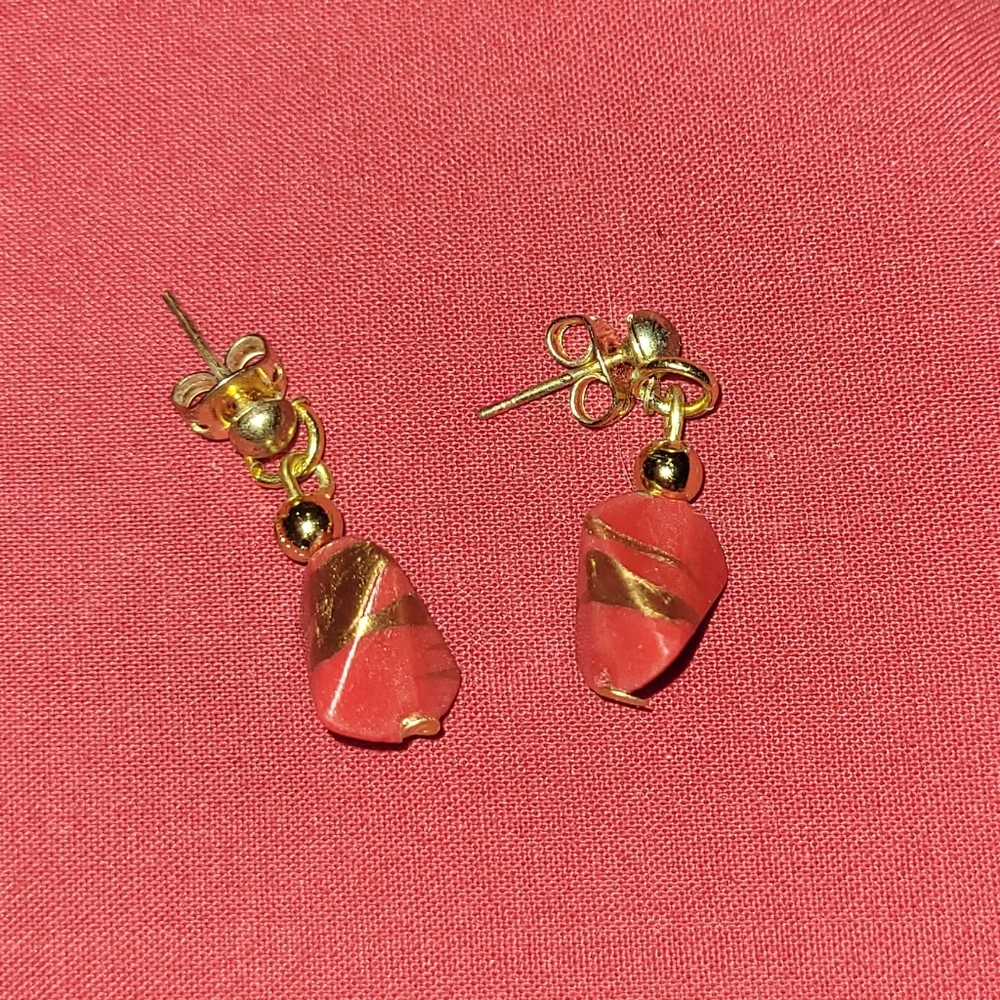 Vintage Red and Gold Rock Earrings